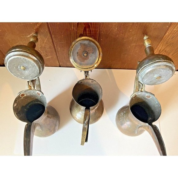 Brass Islamic Dallah Arabic Coffee Pots Middle Eastern India Set Of 3 - Picture 7 of 16